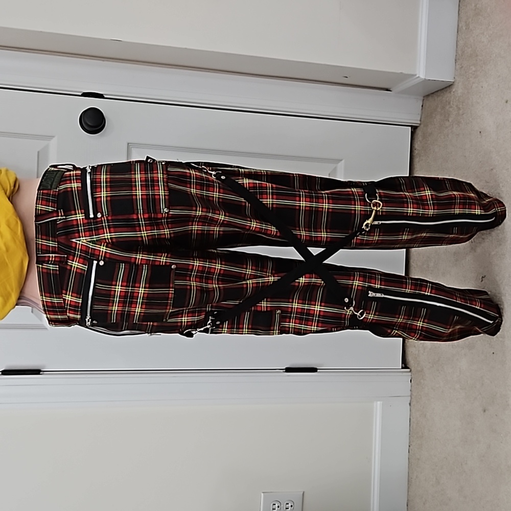Y2K Vtg Bondage Pants Plaid DOGPILE 90s Rare Gwen Stefani unisex Straps - Picture 5 of 14